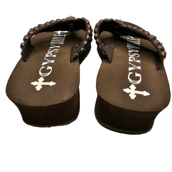 GYPSY SOULE Brown Flip-flops Gold Crystal Swarovski Rhinestone Metallic size 8 - Picture 9 of 11